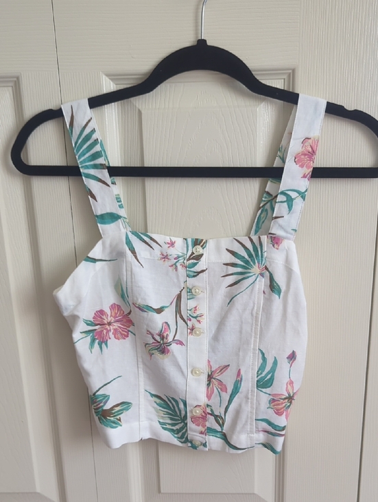 Levi's Tops - Levi's White Floral Button-Front Crop Top with Pink & Teal Print